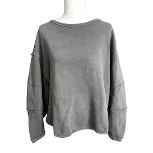 Free People We The Free Total Eclipse Ribbed Tee Grey Sz S Slouchy Oversized